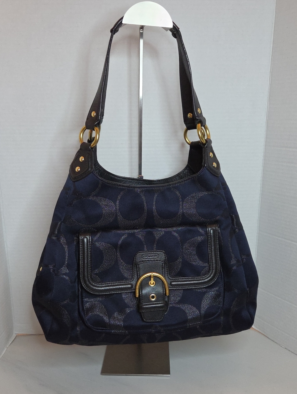 Coach Navy Shoulder Bag with Gold Hardware